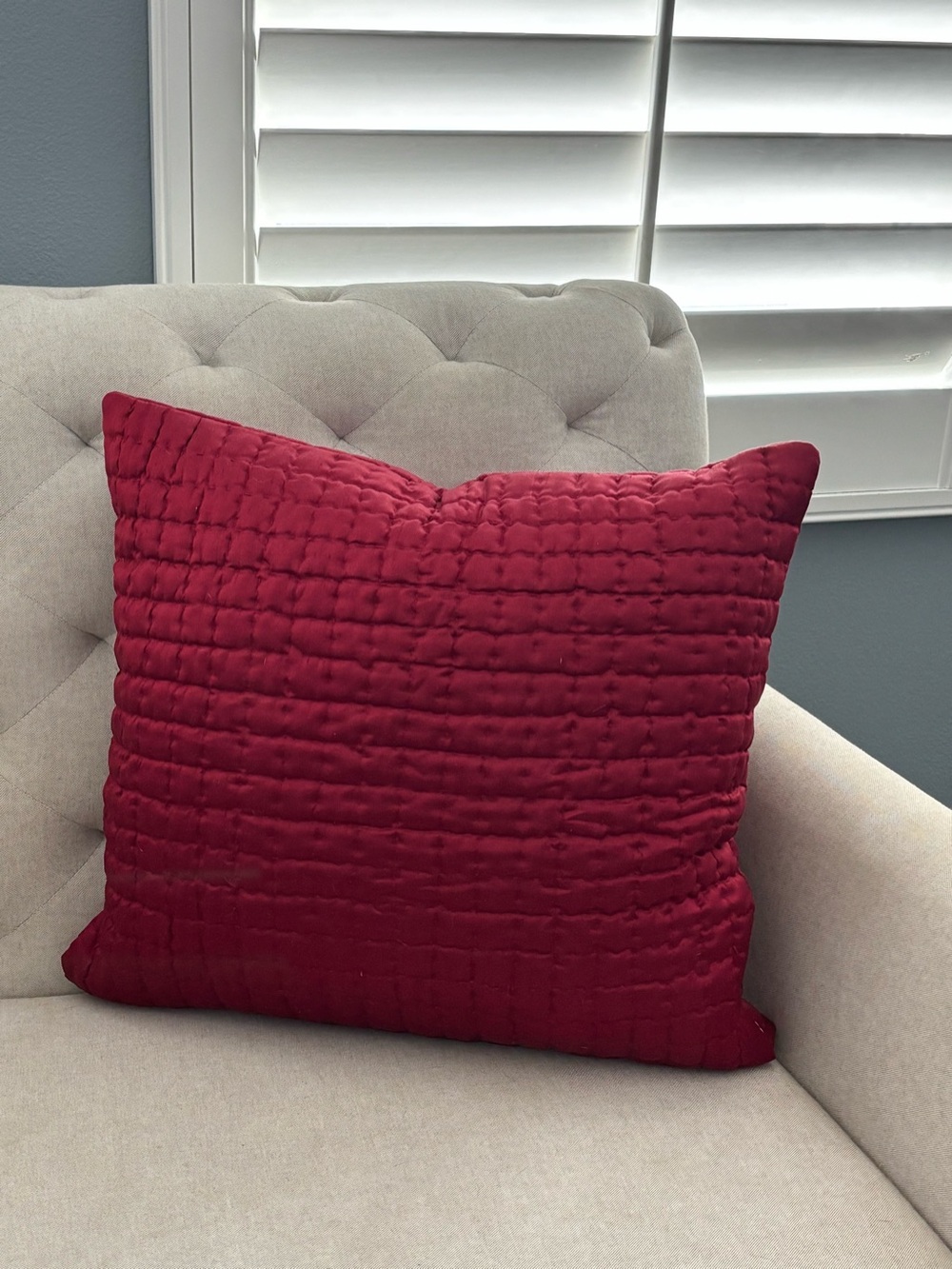 Pottery Barn silk quilted pillow cover 20x20 deep red
